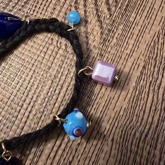 Vintage Bracelet NWOT FREE PEOPLE Adjustable with 8 Charms, Thick Black Cord - Picture 7 of 8